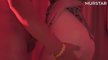 Hot slut sucking cock on red background